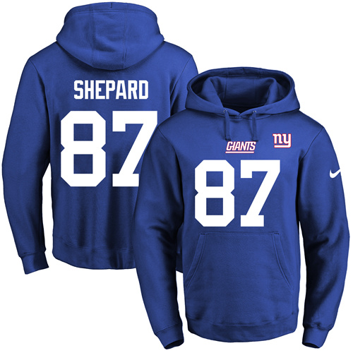 Nike Giants #87 Sterling Shepard Royal Blue Name & Number Pullover NFL Hoodie - Click Image to Close